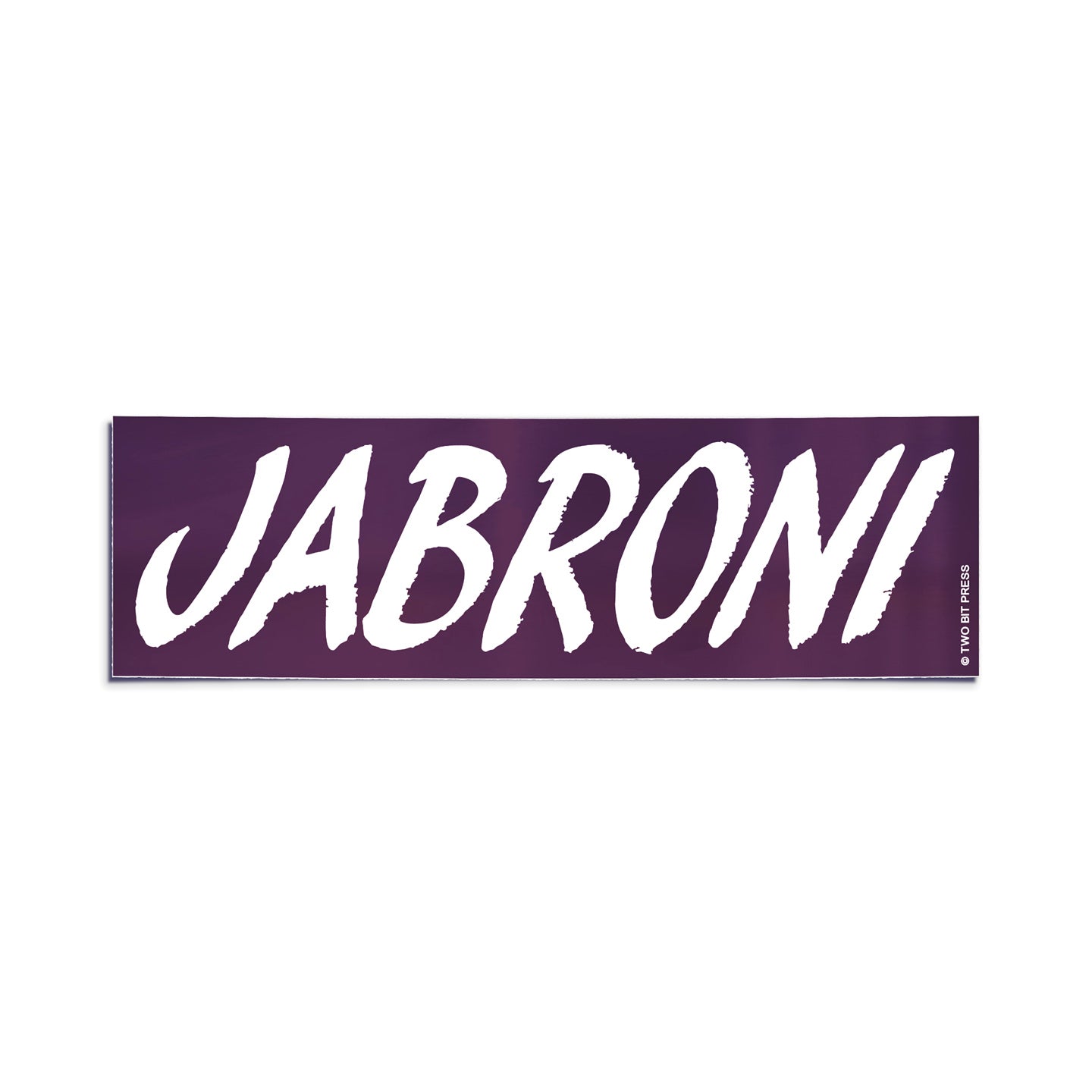 A vinyl bumper sticker reading "JABRONI" on a white background.