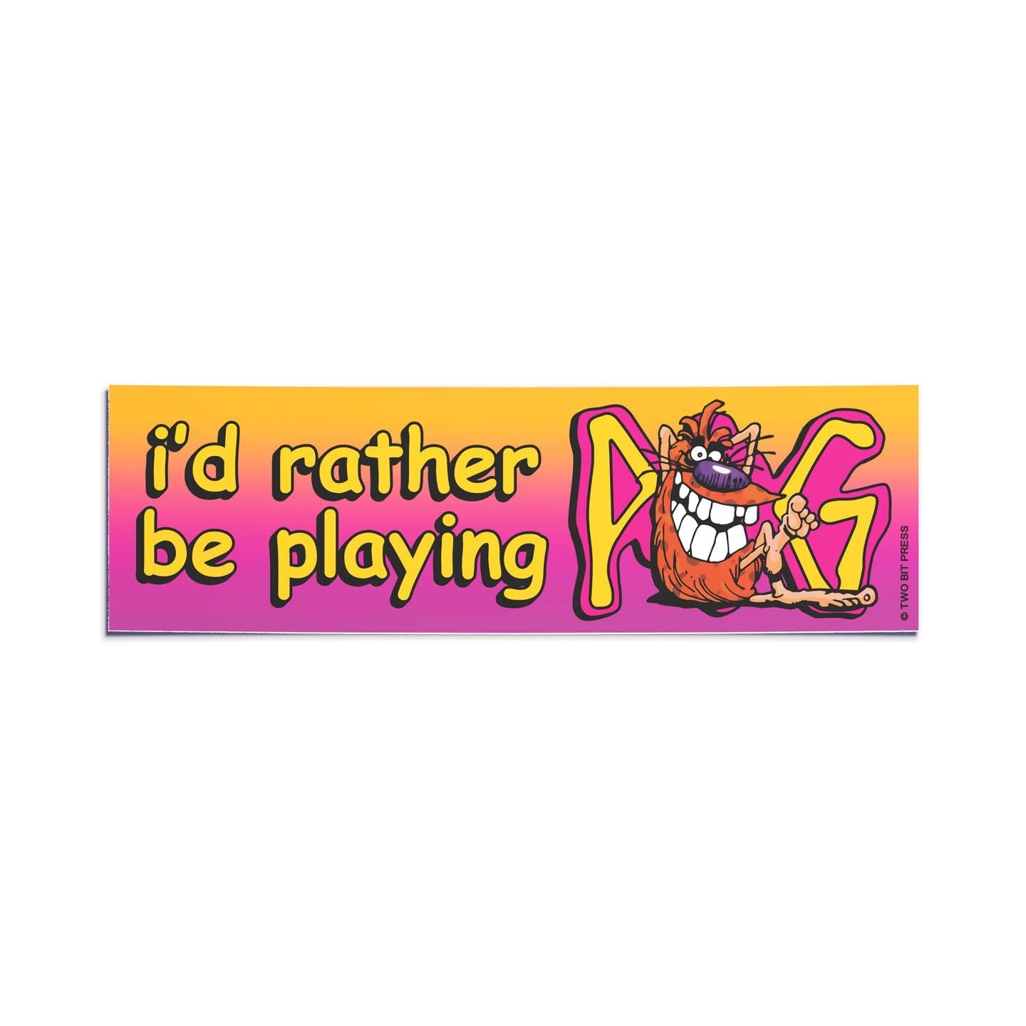 A vinyl bumper sticker reading "i'd rather be playing POG" on a white background.