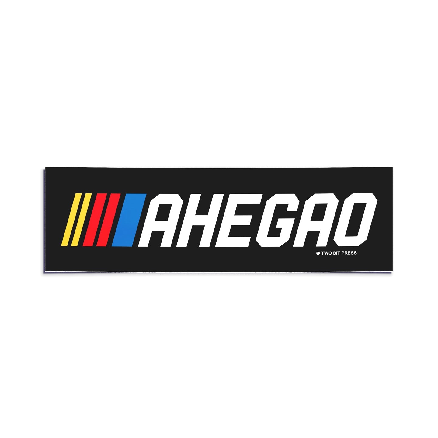A vinyl bumper sticker reading "AHEGAO" on a white background.