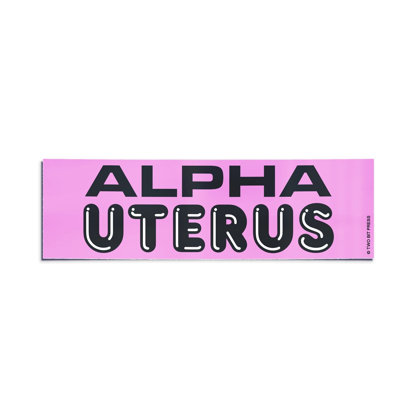 A vinyl bumper sticker reading "ALPHA UTERUS" on a white background.