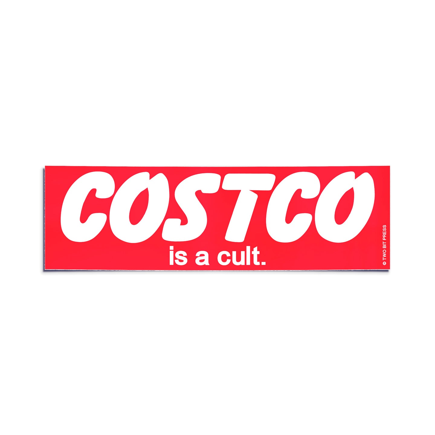 A vinyl bumper sticker reading "COSTCO is a cult." on a white background.