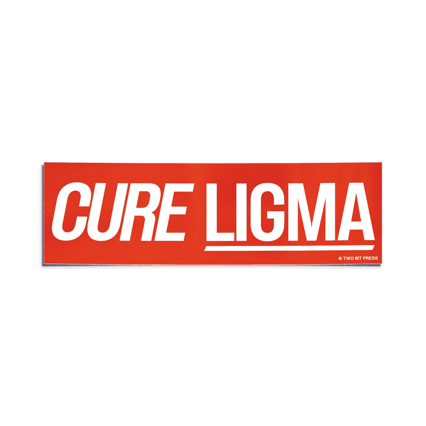 A vinyl bumper sticker reading "CURE LIGMA" on a white background.