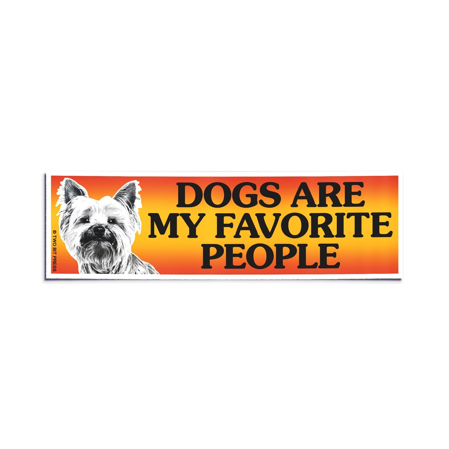 A vinyl bumper sticker showing a dog and the text "DOGS ARE MY FAVORITE PEOPLE" on a white background.
