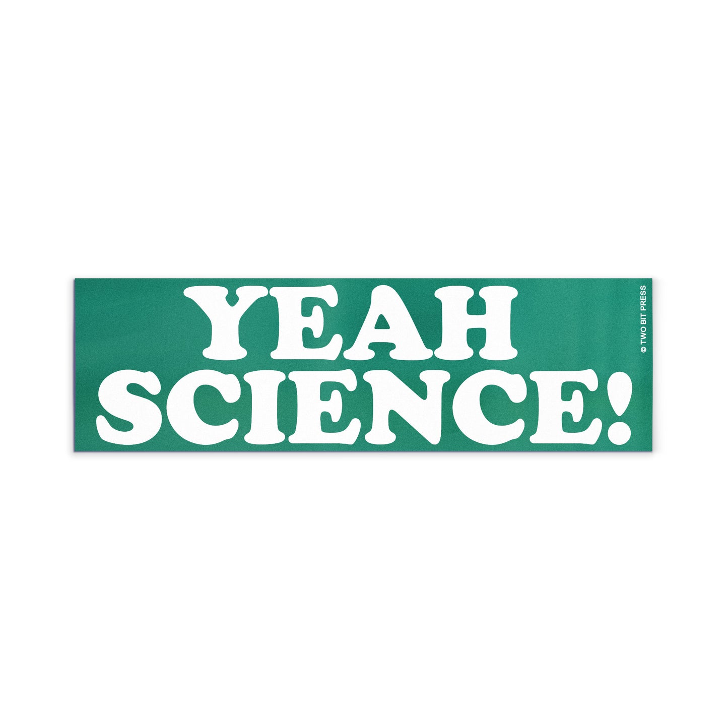A vinyl bumper magnet reading "YEAH SCIENCE!" on a white background.