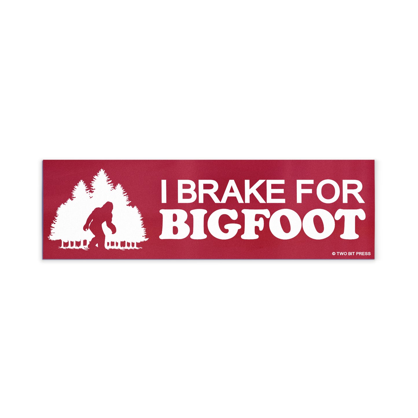 A vinyl bumper magnet showing a sasquatch and the text "I BRAKE FOR BIGFOOT" on a white background.
