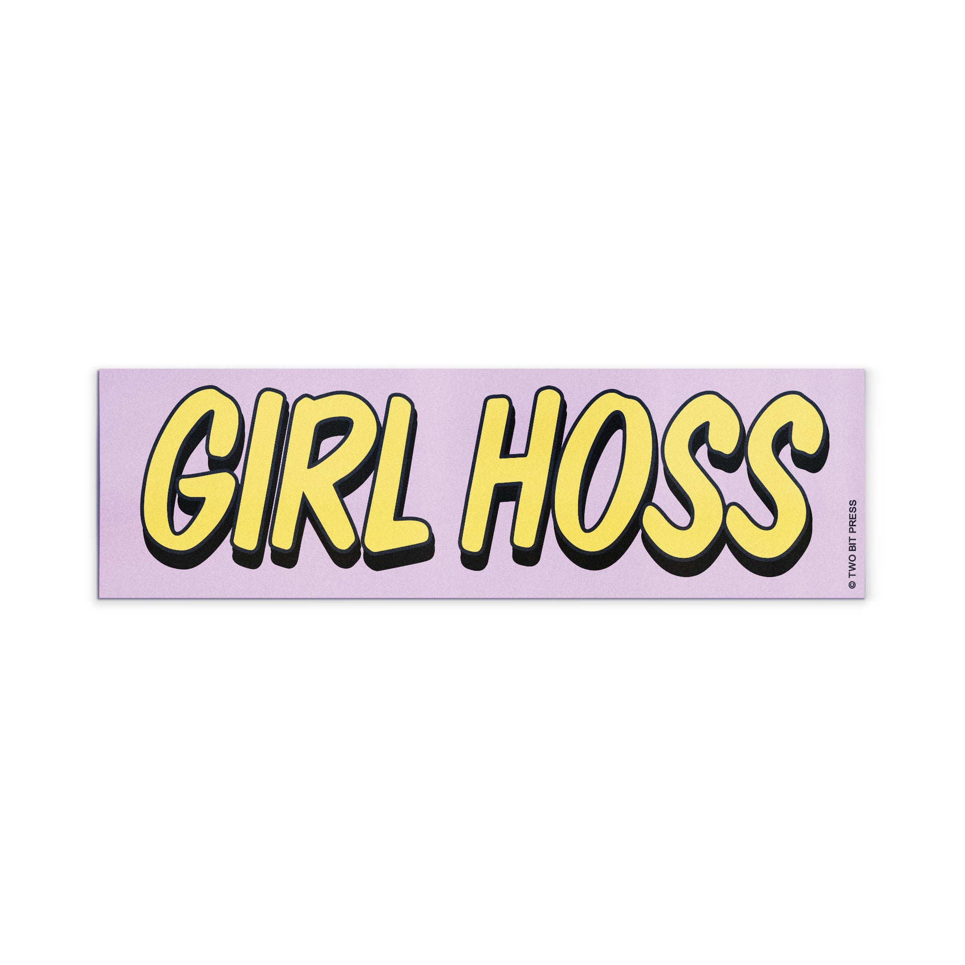 A vinyl bumper magnet reading "GIRL HOSS" on a white background.