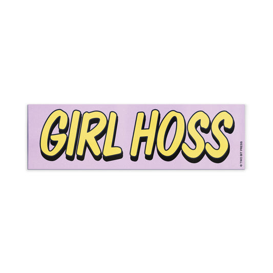 A vinyl bumper magnet reading "GIRL HOSS" on a white background.