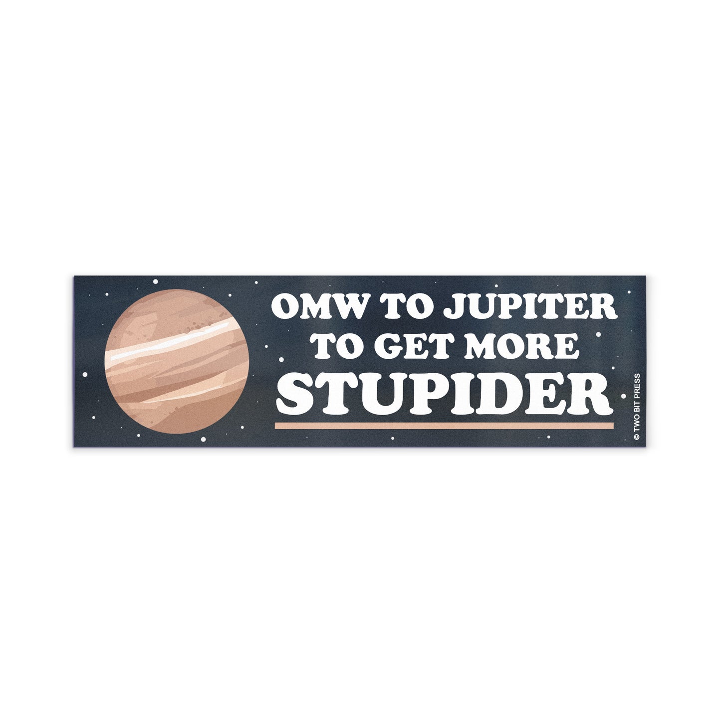 A vinyl bumper magnet showing Jupiter and the text "OMW to JUPITER" on a white background.