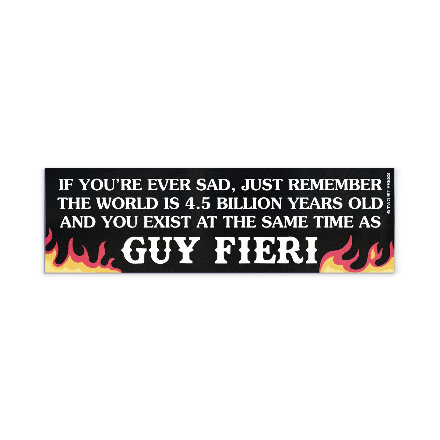 A vinyl bumper magnet reading "IF YOU'RE EVER SAD, JUST REMEMBER GUY FIERI" on a white background.