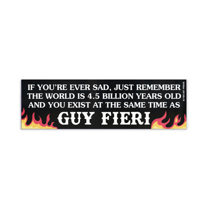 A vinyl bumper magnet reading "IF YOU'RE EVER SAD, JUST REMEMBER GUY FIERI" on a white background.