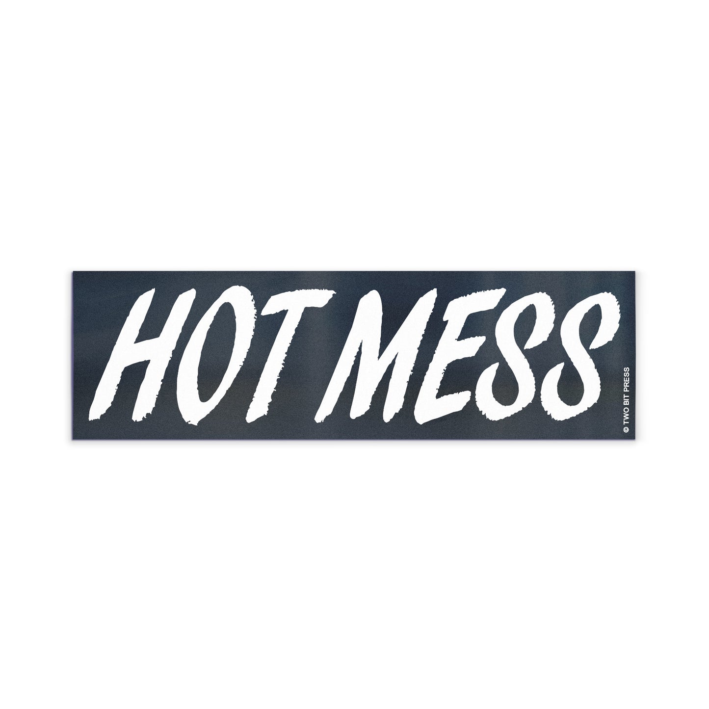 A vinyl bumper magnet reading "HOT MESS" on a white background.