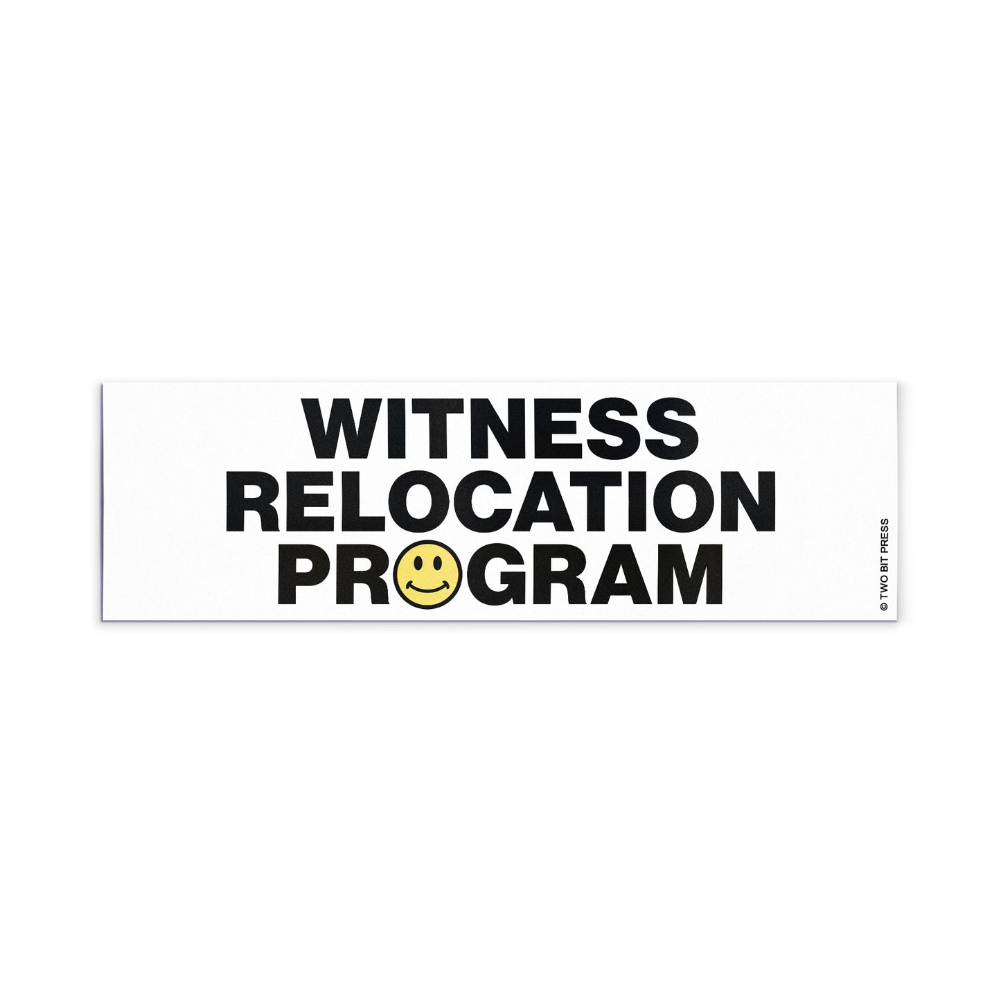 A vinyl bumper magnet reading "WITNESS RELOCATION PROGRAM" on a white background.