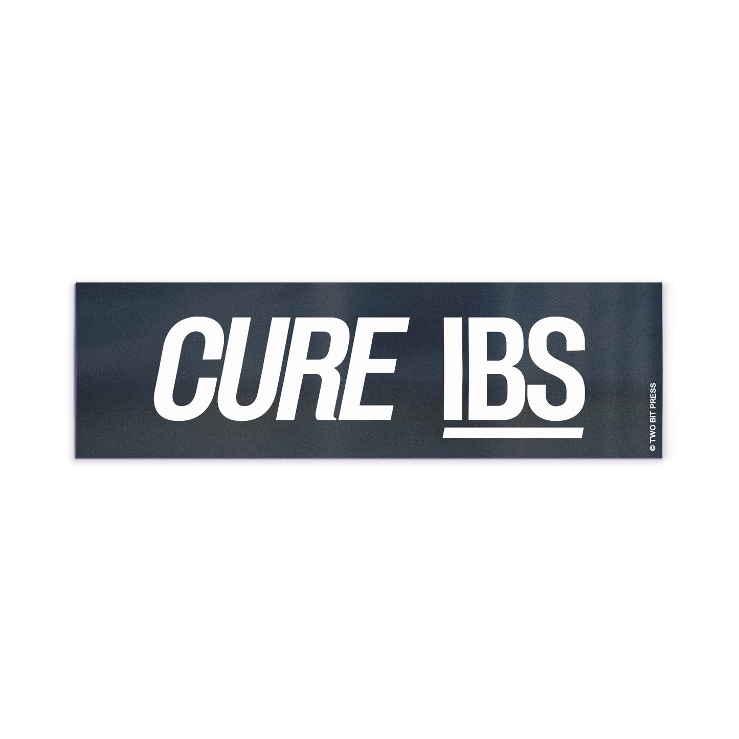 A vinyl bumper magnet reading "CURE IBS" on a white background.