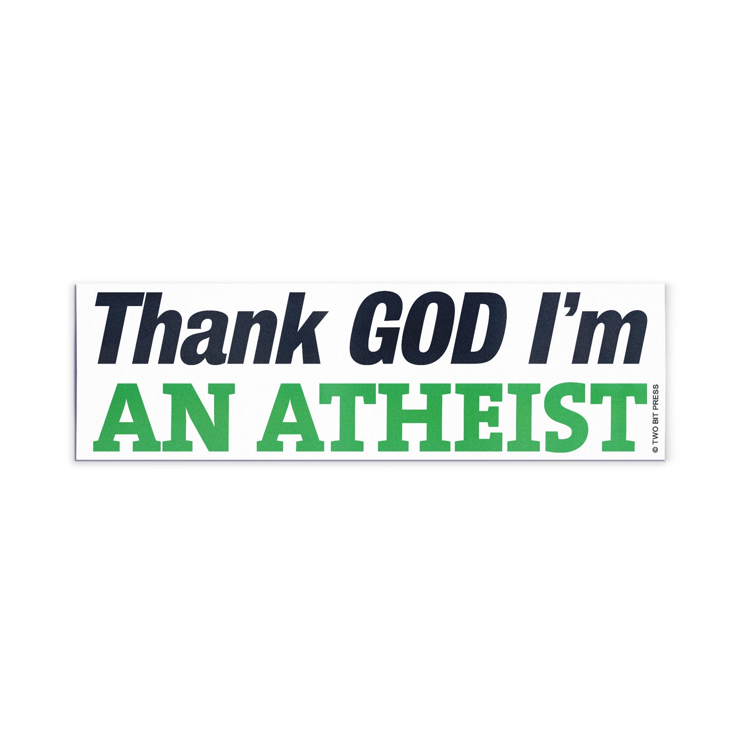 A vinyl bumper magnet reading "Thank GOD I'm AN ATHEIST" on a white background.