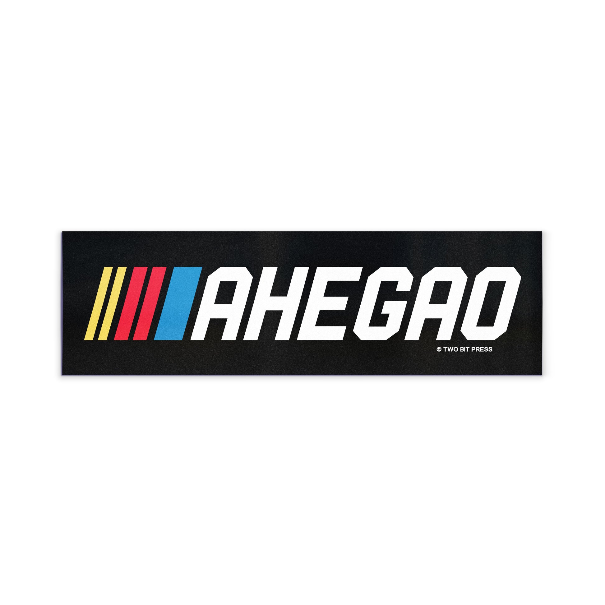 A vinyl bumper magnet reading "AHEGAO" on a white background.