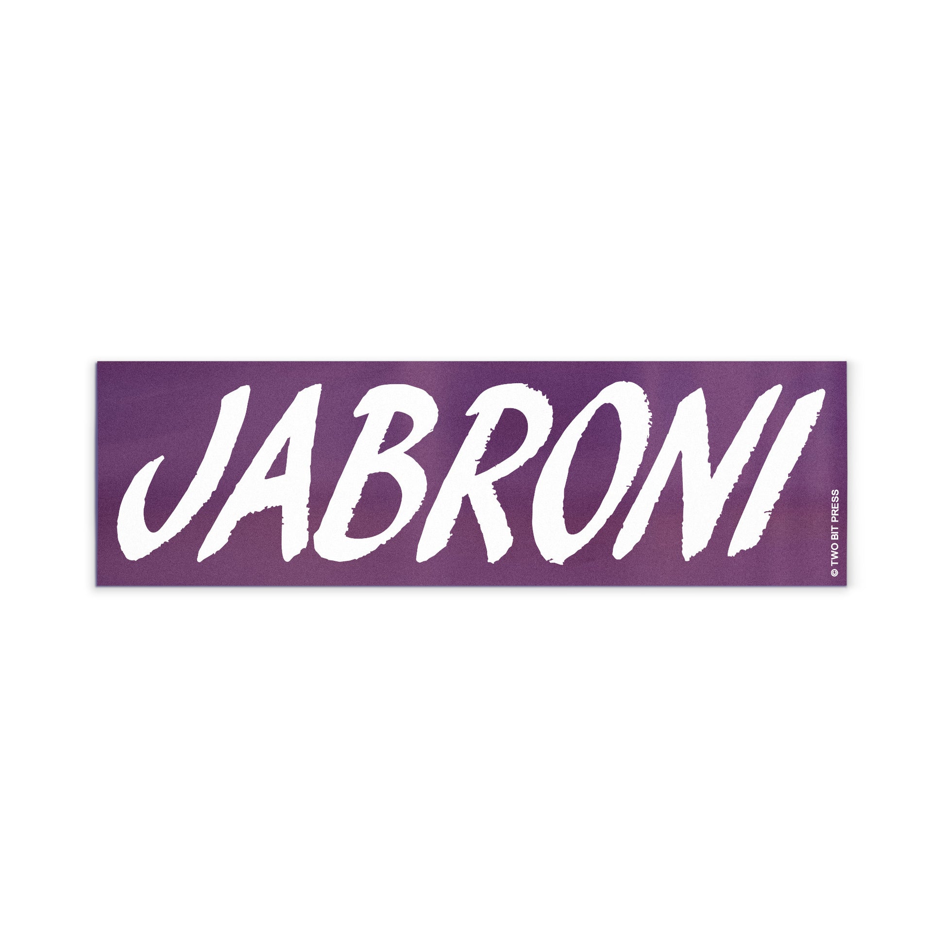 A vinyl bumper magnet reading "JABRONI" on a white background.