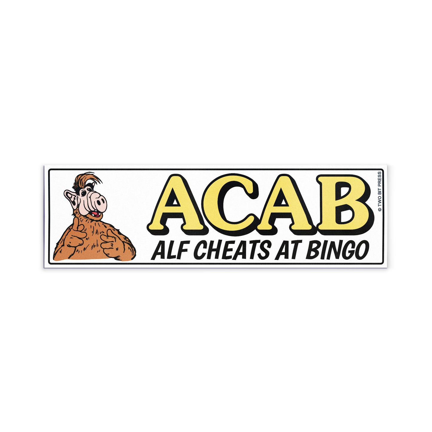 A vinyl bumper magnet showing Alf and the text "ACAB Alf Cheats at Bingo" on a white background.