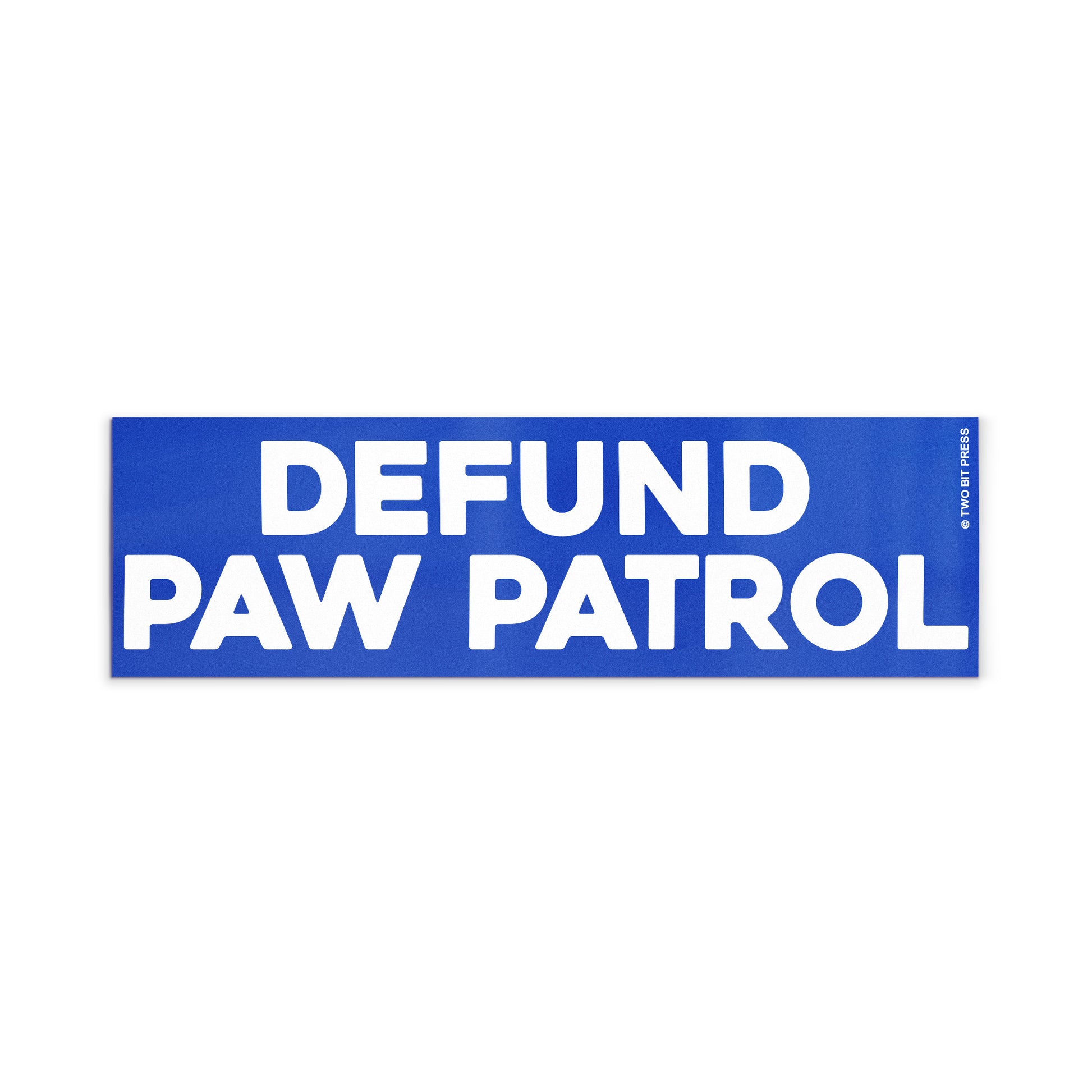 A vinyl bumper magnet reading "DEFUND PAW PATROL" on a white background.