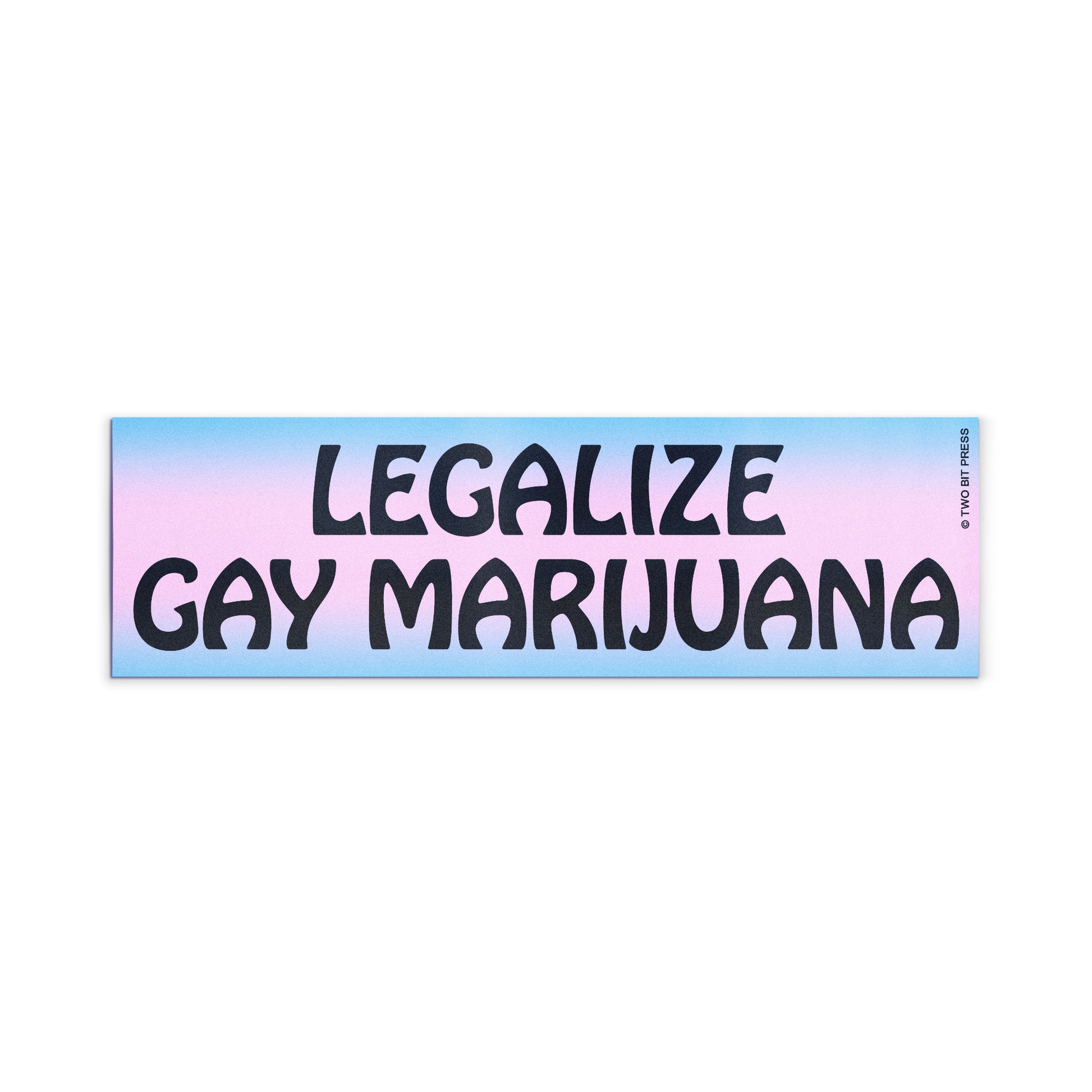 A vinyl bumper magnet reading "LEGALIZE GAY MARIJUANA" on a white background.