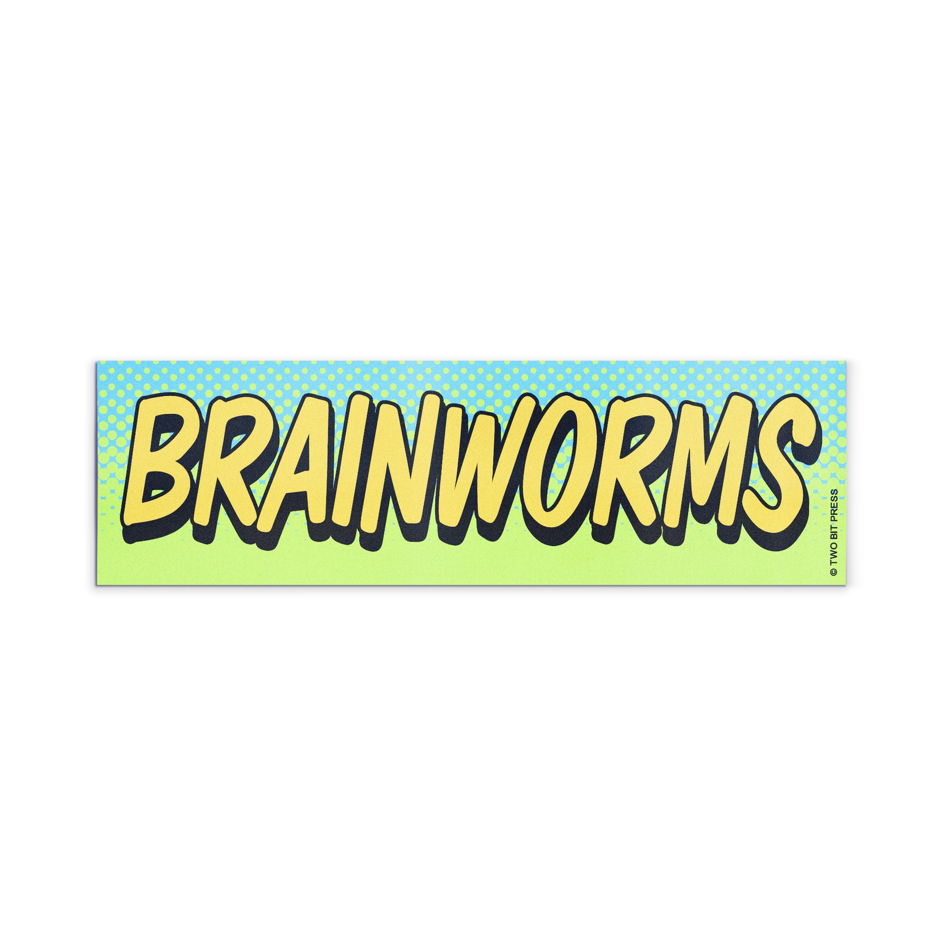 A vinyl bumper magnet reading "BRAINWORMS" on a white background.