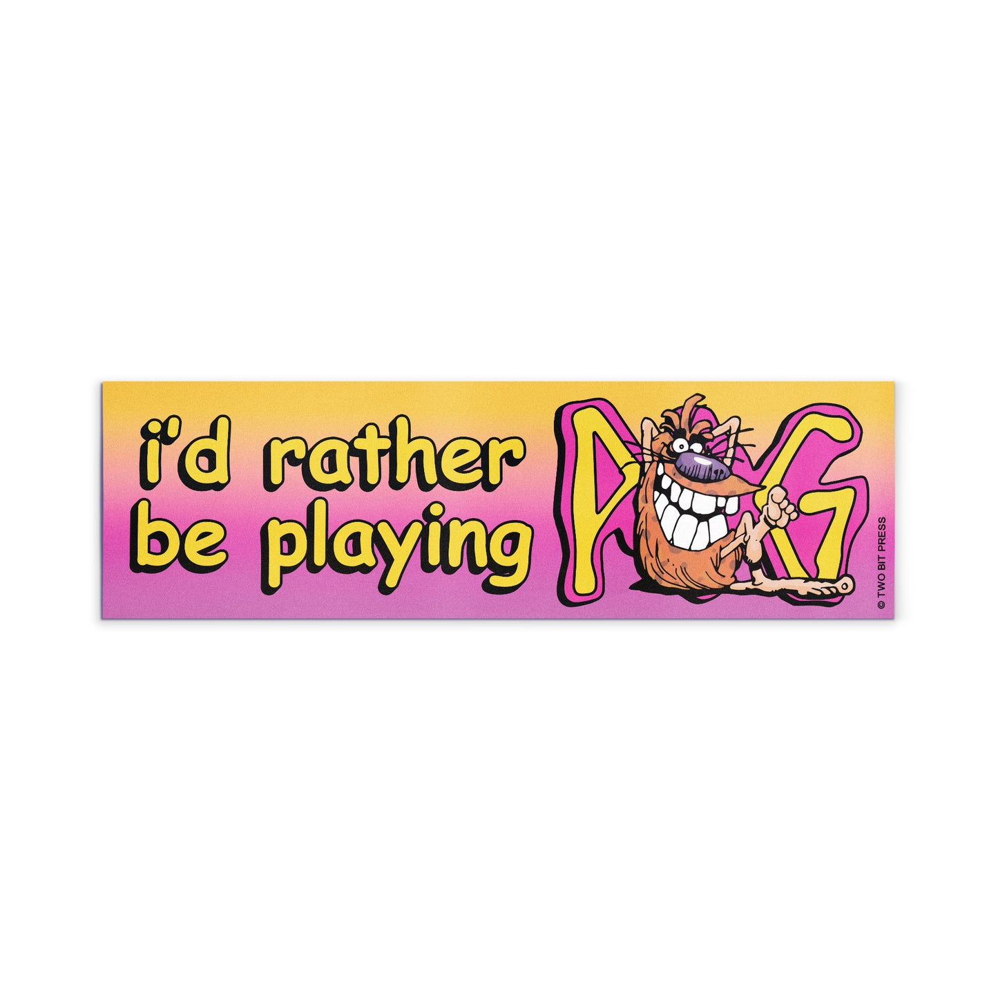 A vinyl bumper magnet reading "i'd rather be playing POG" on a white background.