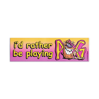 A vinyl bumper magnet reading "i'd rather be playing POG" on a white background.