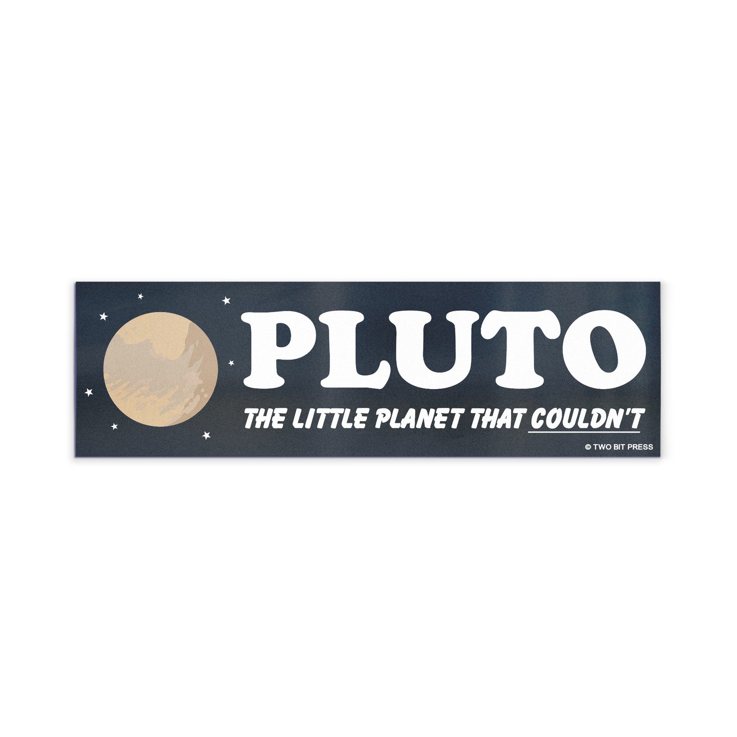 A vinyl bumper magnet showing Pluto and the text "PLUTO Little Planet" on a white background.