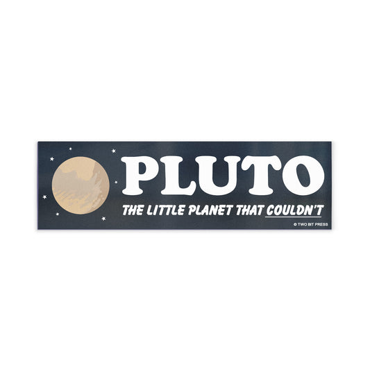 A vinyl bumper magnet showing Pluto and the text "PLUTO Little Planet" on a white background.