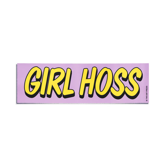 A vinyl bumper sticker reading "GIRL HOSS" on a white background.
