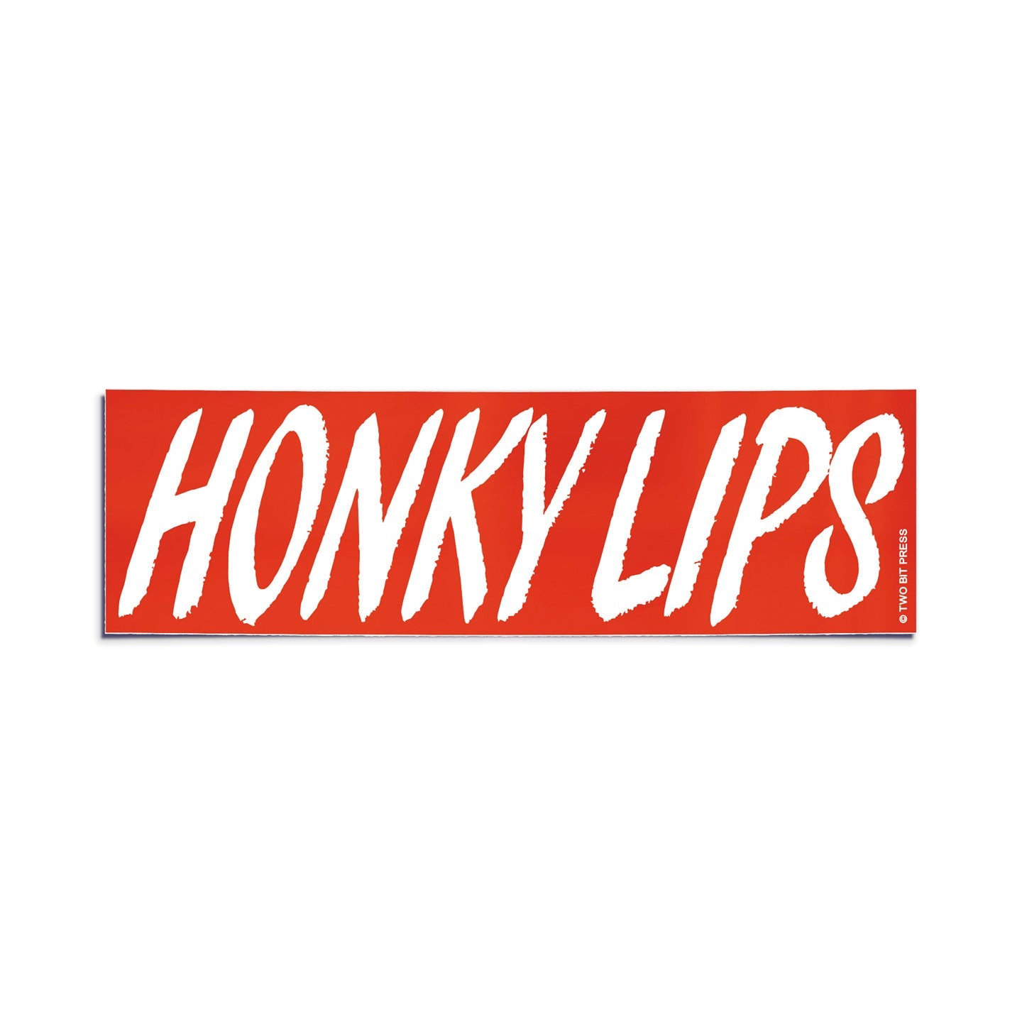 A vinyl bumper sticker reading "HONKY LIPS" on a white background.